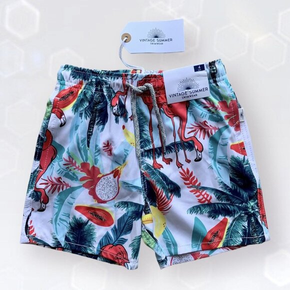 NWT Vintage Summer Tropical Flamingo Swim Trunks - Picture 1 of 6